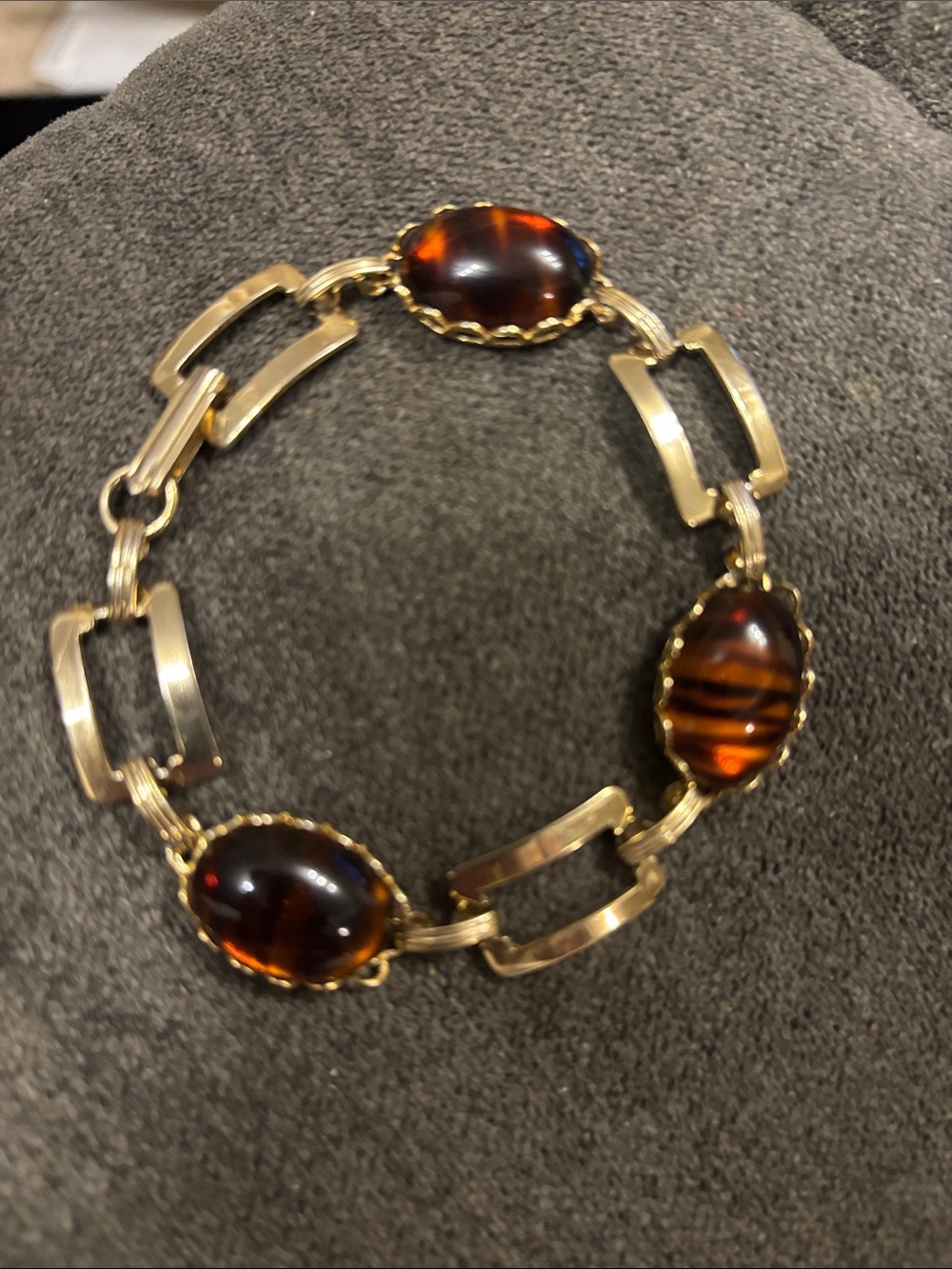 Gold-Tone Bracelet with Amber Cabochon Stones